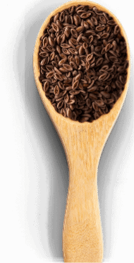 Wooden spoon with psyllium seeds